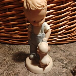 Enesco Blue and Cream Boy with Puppy Figurine